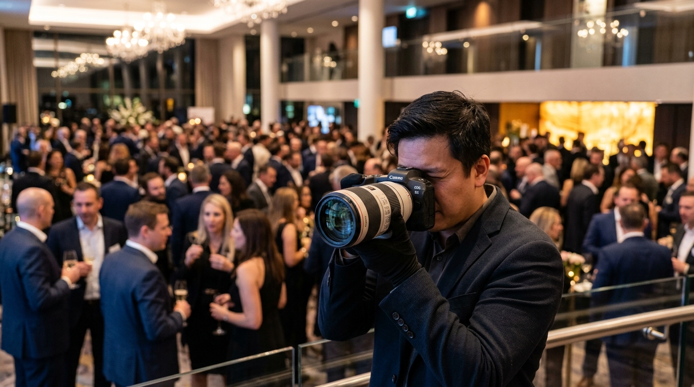 Professional commercial photographer capturing a corporate event in Perth