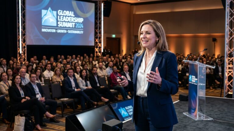 Professional corporate event speaker on stage in Perth