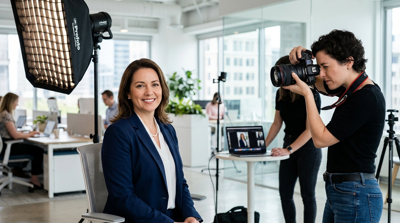 Professional corporate headshot session in a modern Perth office