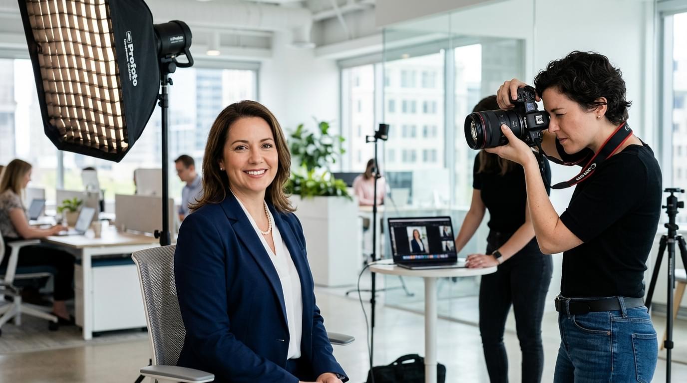 Professional corporate headshot session in a modern Perth office